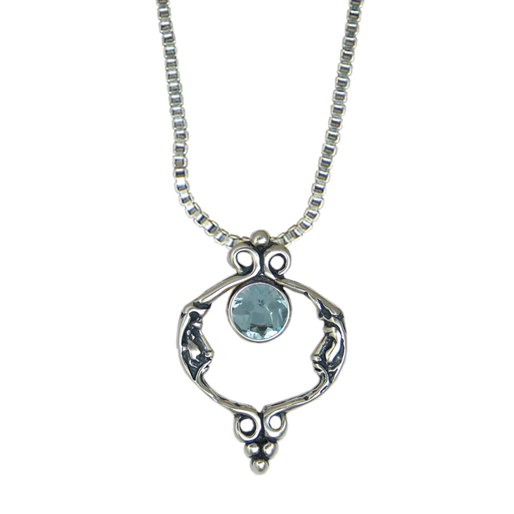 Sterling Silver Moons Necklace With Blue Topaz